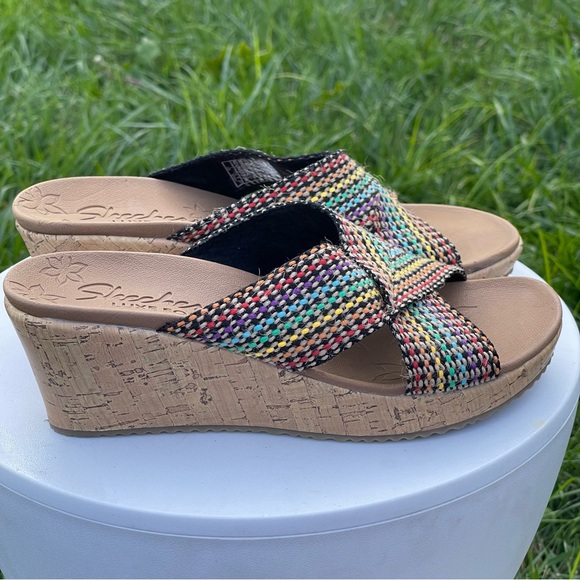Skechers Wedges Womens 7 Beverlee Delighted Sandals Multicolor 38554 Geometric - Picture 3 of 10